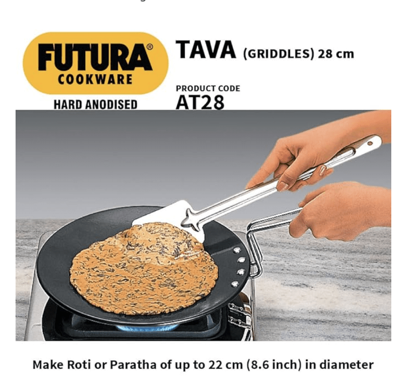 Hawkins Futura 28 cm Tava, Hard Anodised Tawa with Stainless Steel Handle, Black (AT28)