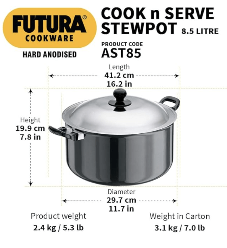 हॉकिन्स फ़्यूचरा हार्ड एनोडाइज़्ड कुक-एन-सर्व स्टूपॉट 8.5 लीटर, 28 सेमी, 4.06 मिमी, एल्युमीनियम, काला 