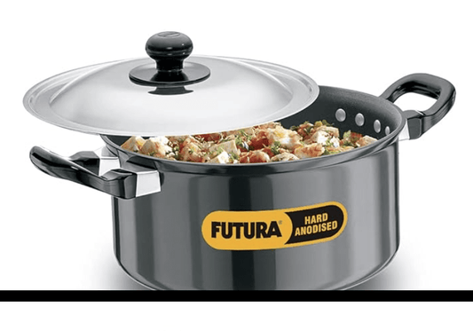 Hawkins Futura 2.25 Litre Cook n Serve Stewpot, Hard Anodised Sauce Pan with Stainless Steel Lid, Cooking Pot with Two Handles, Black (AST225)