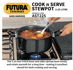 Hawkins Futura 2.25 Litre Cook n Serve Stewpot, Hard Anodised Sauce Pan with Stainless Steel Lid, Cooking Pot with Two Handles, Black (AST225)-4