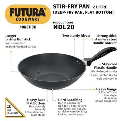 Hawkins Futura Nonstick Deep-Fry Pan (Stir-Fry Pan) 2 L, 26 cm, 3.25 mm (Black)