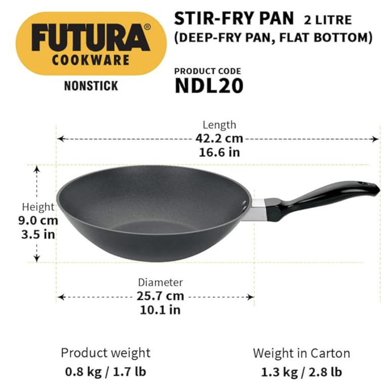 Hawkins Futura Nonstick Deep-Fry Pan (Stir-Fry Pan) 2 L, 26 cm, 3.25 mm (Black)