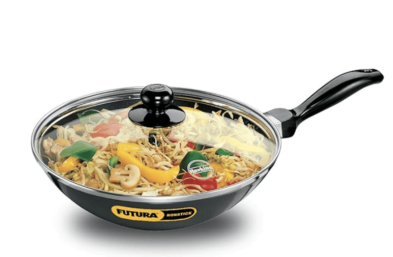 Hawkins Futura Nonstick Stir-Fry Pan 2 L, 26 cm, 3.25 mm with Glass Lid (Black)-1