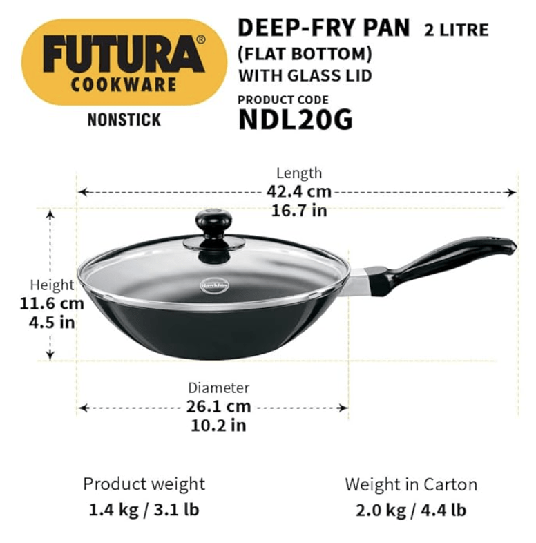 Hawkins Futura Nonstick Stir-Fry Pan 2 L, 26 cm, 3.25 mm with Glass Lid (Black)
