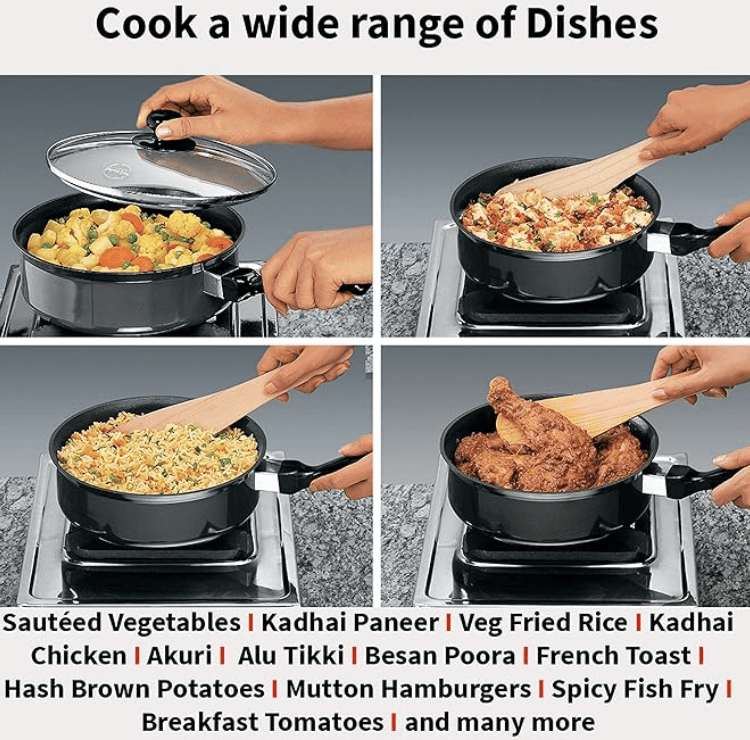 Hawkins Futura 3.25 Litre Curry Pan, Non Stick Saute Pan with Glass Lid, Deep Pan for Frying, Black (NCP325G)