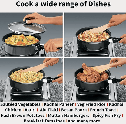 Hawkins Futura 3.25 Litre Curry Pan, Non Stick Saute Pan with Glass Lid, Deep Pan for Frying, Black (NCP325G)