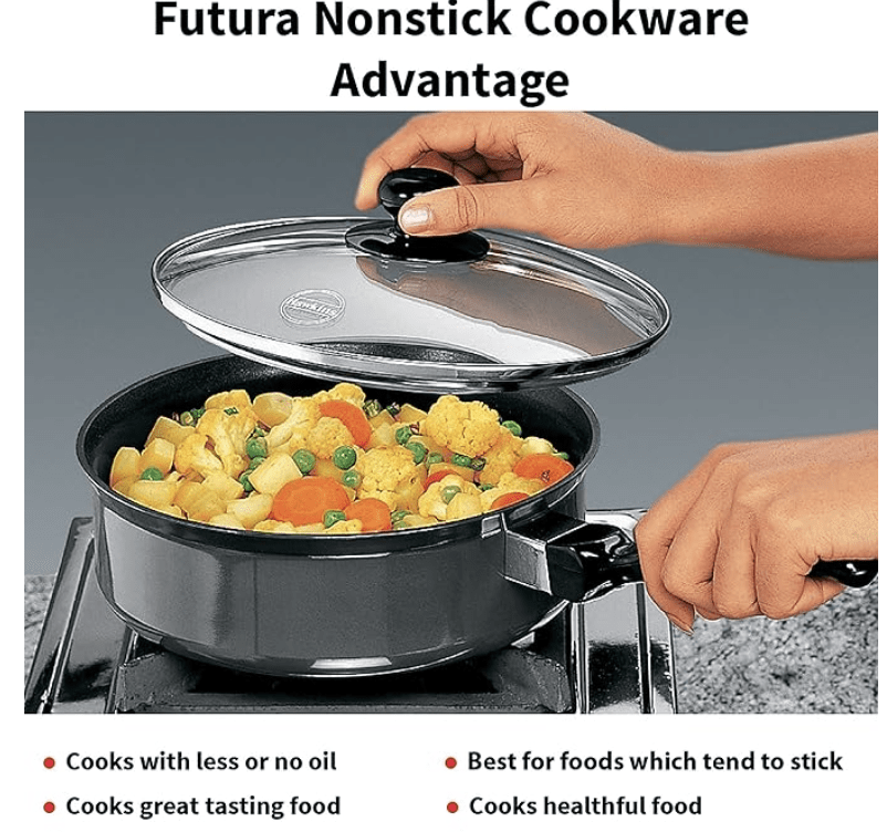 Hawkins Futura 3.25 Litre Curry Pan, Non Stick Saute Pan with Glass Lid, Deep Pan for Frying, Black (NCP325G)