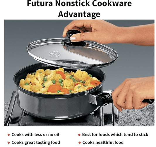 Hawkins Futura 3.25 Litre Curry Pan, Non Stick Saute Pan with Glass Lid, Deep Pan for Frying, Black (NCP325G)
