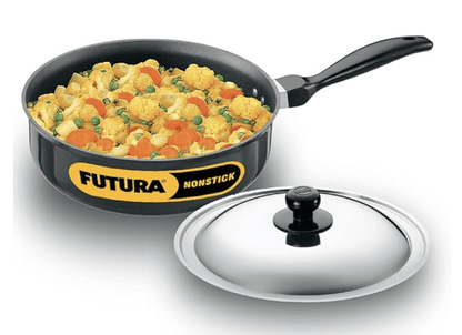 Hawkins Futura Nonstick Curry Pan (Saute Pan) 3.25 L, 24 cm, 3.25 mm with SS Lid (Black)