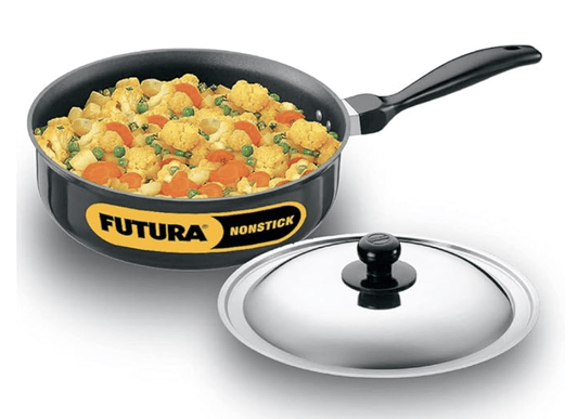 Hawkins Futura Nonstick Curry Pan (Saute Pan) 3.25 L, 24 cm, 3.25 mm with SS Lid (Black)