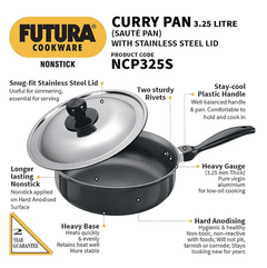 Hawkins Futura Nonstick Curry Pan (Saute Pan) 3.25 L, 24 cm, 3.25 mm with SS Lid (Black)-4