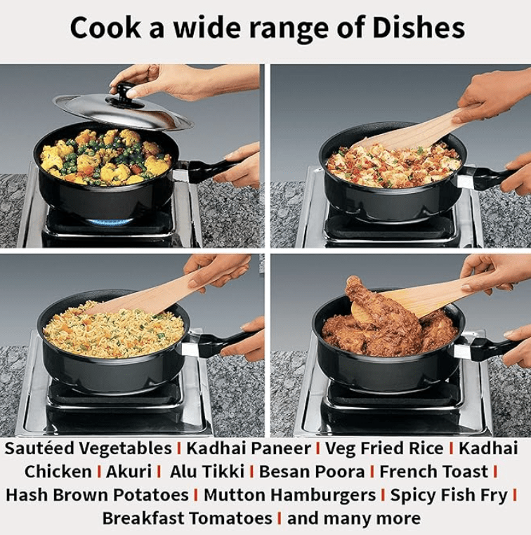 Hawkins Futura Nonstick Curry Pan (Saute Pan) 3.25 L, 24 cm, 3.25 mm with SS Lid (Black)