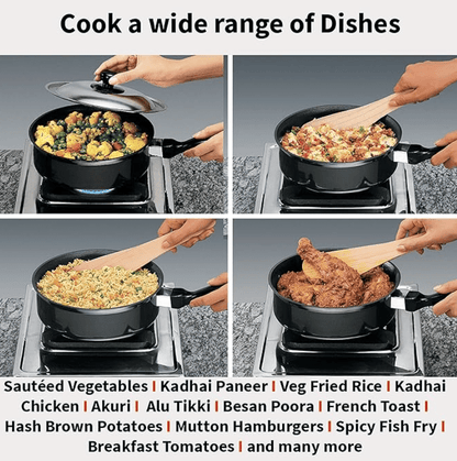 Hawkins Futura Nonstick Curry Pan (Saute Pan) 3.25 L, 24 cm, 3.25 mm with SS Lid (Black)