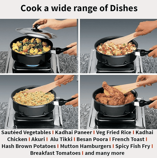 Hawkins Futura Nonstick Curry Pan (Saute Pan) 3.25 L, 24 cm, 3.25 mm with SS Lid (Black)