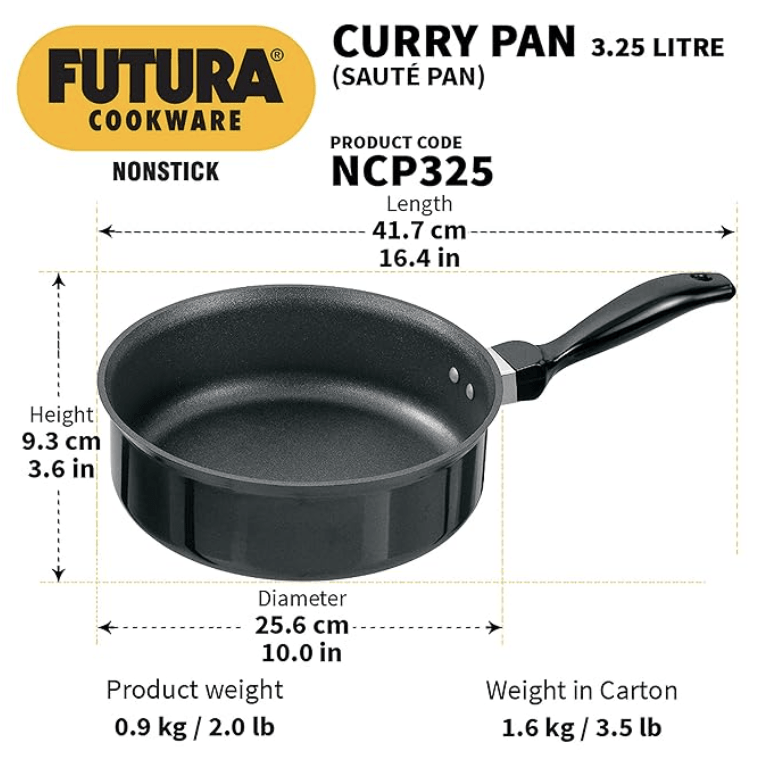 Hawkins Futura Nonstick Curry Pan (Saute Pan) 3.25 L, 24 cm, 3.25 mm (Black)