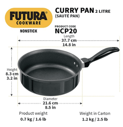 Hawkins Futura Nonstick Curry Pan (Saute Pan) 2 L, 20 cm, 3.25 mm (Black)-3