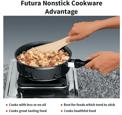 Hawkins Futura Nonstick Curry Pan (Saute Pan) 2 L, 20 cm, 3.25 mm with SS Lid (Black)