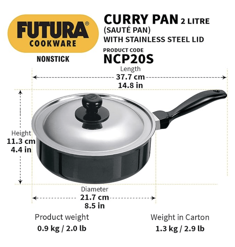 Hawkins Futura Nonstick Curry Pan (Saute Pan) 2 L, 20 cm, 3.25 mm with SS Lid (Black)-4