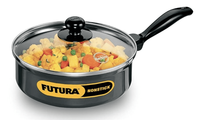 Hawkins Futura Nonstick Curry Pan (Saute Pan) 2 L, 20 cm, 3.25 mm with Glass Lid (Black)