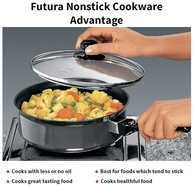 Hawkins Futura Nonstick Curry Pan (Saute Pan) 2 L, 20 cm, 3.25 mm with Glass Lid (Black)