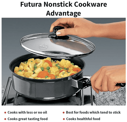 Hawkins Futura Nonstick Curry Pan (Saute Pan) 2 L, 20 cm, 3.25 mm with Glass Lid (Black)