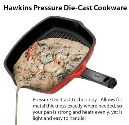 Hawkins 30 cm Grill Pan, Non Stick Die Cast Grilling Pan, Square Grill Pan for Gas Stove, Ceramic Coated Pan, Roast Pan, Red (DCGP30)