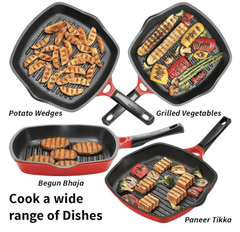 Hawkins 30 cm Grill Pan, Non Stick Die Cast Grilling Pan, Square Grill Pan for Gas Stove, Ceramic Coated Pan, Roast Pan, Red (DCGP30)-5