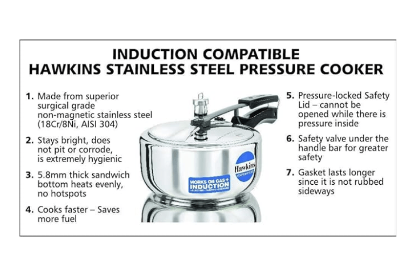 Hawkins 3 Litre Pressure Cooker, Stainless Steel Cooker, Wide Design Pan Cooker, Induction Cooker, Silver (HSS3W)