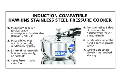Hawkins 3 Litre Pressure Cooker, Stainless Steel Cooker, Wide Design Pan Cooker, Induction Cooker, Silver (HSS3W)