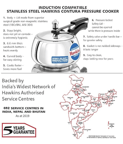 Stainless Steel Hawkins Contura 3 Litre Pressure Cooker Induction Compatible