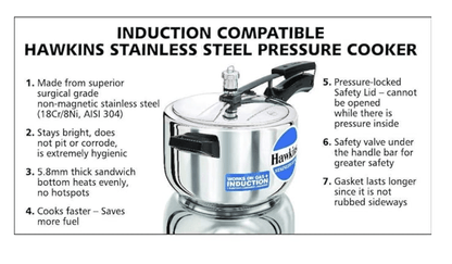 Hawkins 4 Litre Pressure Cooker, Stainless Steel Inner Lid Cooker, Induction Cooker, Silver (HSS40)