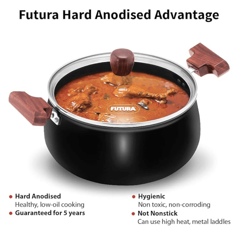 Hawkins Futura 4 Litre Cook n Serve Handi, Hard Anodised Biryani Handi with Glass Lid, Saucepan, Sauce Pan, Black (ACH40G)-3