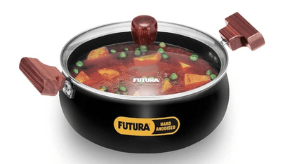 Hawkins Futura 3 Litre Cook n Serve Handi, Hard Anodised Biryani Handi with Glass Lid, Saucepan, Sauce Pan, Black (ACH30G)