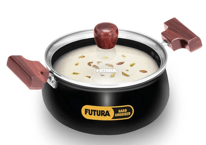 Hawkins Futura 2 Litre Cook n Serve Handi, Hard Anodised Biryani Handi with Glass Lid, Saucepan, Sauce Pan, Black (ACH20G)