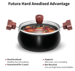 Hawkins Futura 2 Litre Cook n Serve Handi, Hard Anodised Biryani Handi with Glass Lid, Saucepan, Sauce Pan, Black (ACH20G)-4