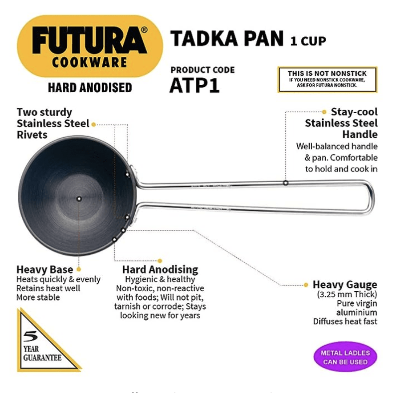 Hawkins Futura 1 Cup Tadka Pan, Hard Anodised Spice Heating Pan, 240 ml Pan, Black (ATP1)-5
