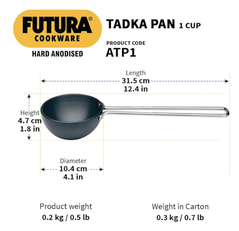 Hawkins Futura 1 Cup Tadka Pan, Hard Anodised Spice Heating Pan, 240 ml Pan, Black (ATP1)