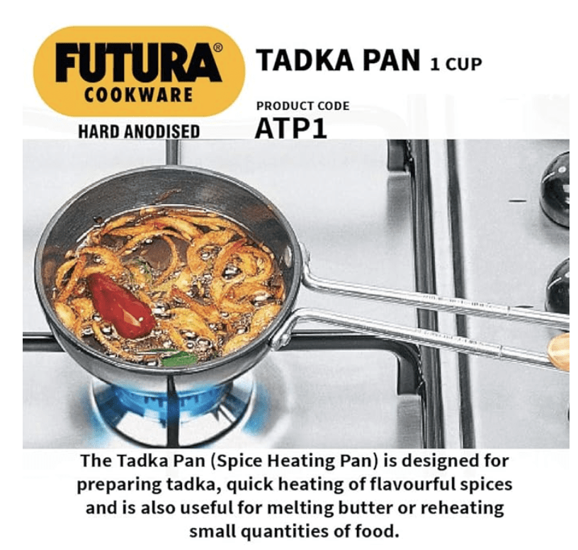 Hawkins Futura 1 Cup Tadka Pan, Hard Anodised Spice Heating Pan, 240 ml Pan, Black (ATP1)