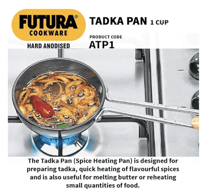 Hawkins Futura 1 Cup Tadka Pan, Hard Anodised Spice Heating Pan, 240 ml Pan, Black (ATP1)