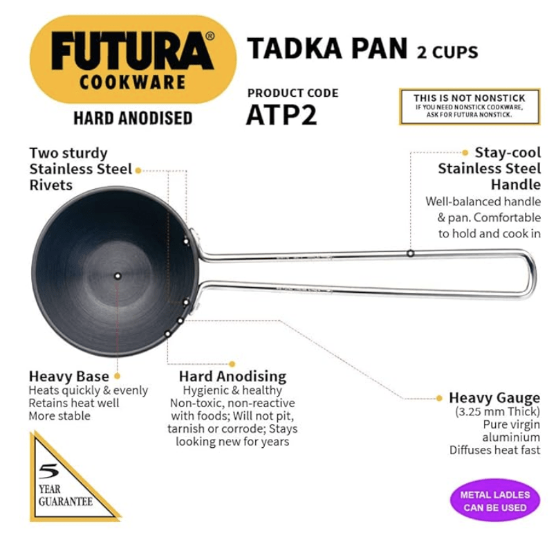 Hawkins Futura Hard Anodised Tadka Pan 12cm, 3.25mm (Spice Heating Pan), Aluminium, Black