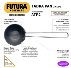 Hawkins Futura Hard Anodised Tadka Pan 12cm, 3.25mm (Spice Heating Pan), Aluminium, Black-5
