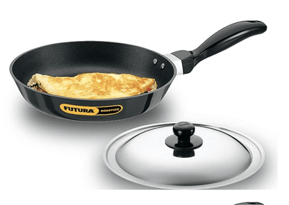 Hawkins Futura 22 cm Frying Pan, Non Stick Fry Pan with Stainless Steel Lid, Small Frying Pan, Black (NF22S)