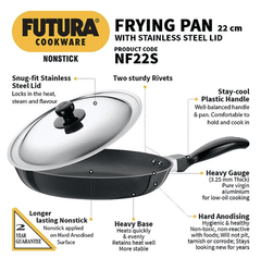 Hawkins Futura 22 cm Frying Pan, Non Stick Fry Pan with Stainless Steel Lid, Small Frying Pan, Black (NF22S)-4