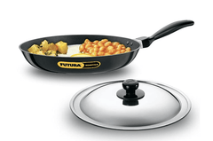 Hawkins Futura 30 cm Frying Pan, Non Stick Fry Pan with Stainless Steel Lid, Big Frying Pan, Black (NF30S)-1