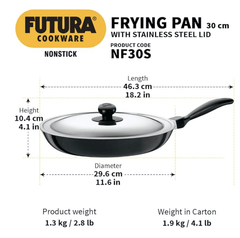 Hawkins Futura 30 cm Frying Pan, Non Stick Fry Pan with Stainless Steel Lid, Big Frying Pan, Black (NF30S)-3