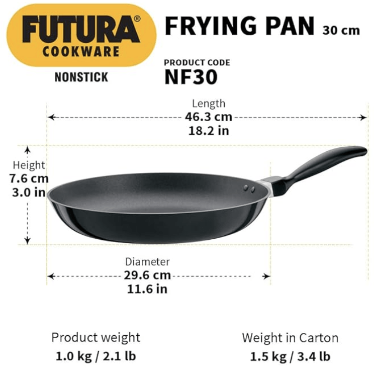 Hawkins Futura 30 cm Frying Pan, Non Stick Fry Pan, Big Frying Pan, Black (NF30)
