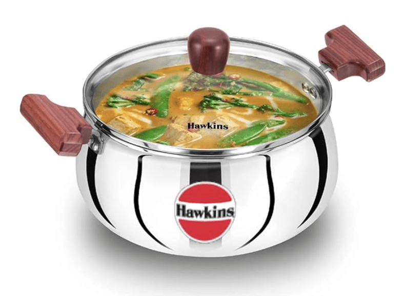 Hawkins 4 Litre Cook n Serve Handi, Triply Stainless Steel Handi with Glass Lid, Induction Sauce Pan, Biryani Handi, Saucepan, Silver (SSH40G)-1