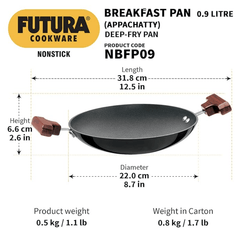 Hawkins Futura Nonstick Breakfast Pan (Appachatty) 0.9 L, 22 cm, 3.25 mm with SS Lid (Black)-3