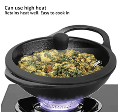 Hawkins Futura 2 Litre Cast Iron Kadhai, Naturally Nonstick Cast Iron Kadai with Glass Lid, Cast Iron Cookware for Kitchen, Black (CIK20G)-2