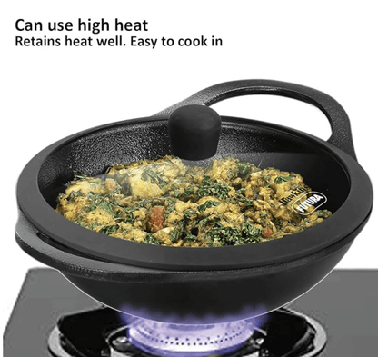 Hawkins Futura 2 Litre Cast Iron Kadhai, Naturally Nonstick Cast Iron Kadai with Glass Lid, Cast Iron Cookware for Kitchen, Black (CIK20G)